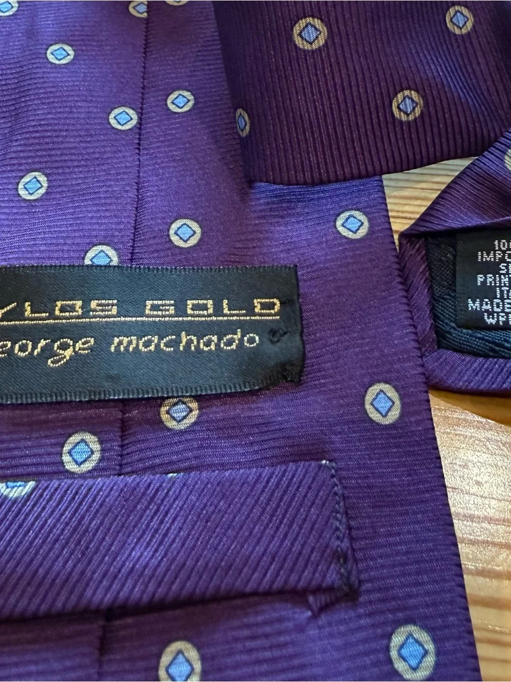 Vintage Zylos Solo George Machado 100% Silk Tie Purple Geometric Made USA